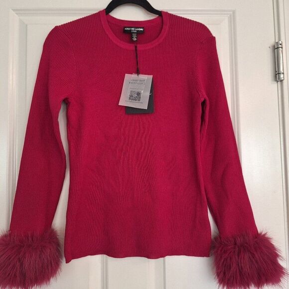 Adrienne Landau Wine Pink  Color with Faux Fur Top size M - Picture 1 of 6
